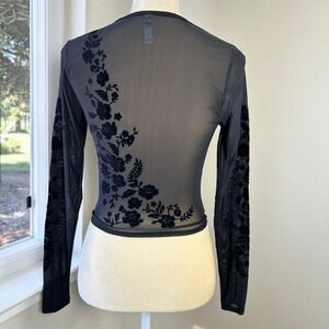Athleta Velvet Rose Limited Edition Top XXS Black Mesh Long‎ Sleeve Cropped Chic